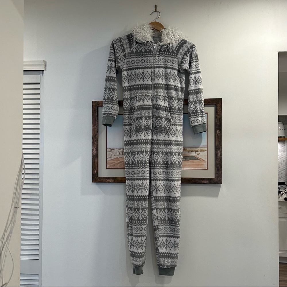 George Kids Snowflake Winter Onesie Footie Pajamas One Piece Hooded Grey
